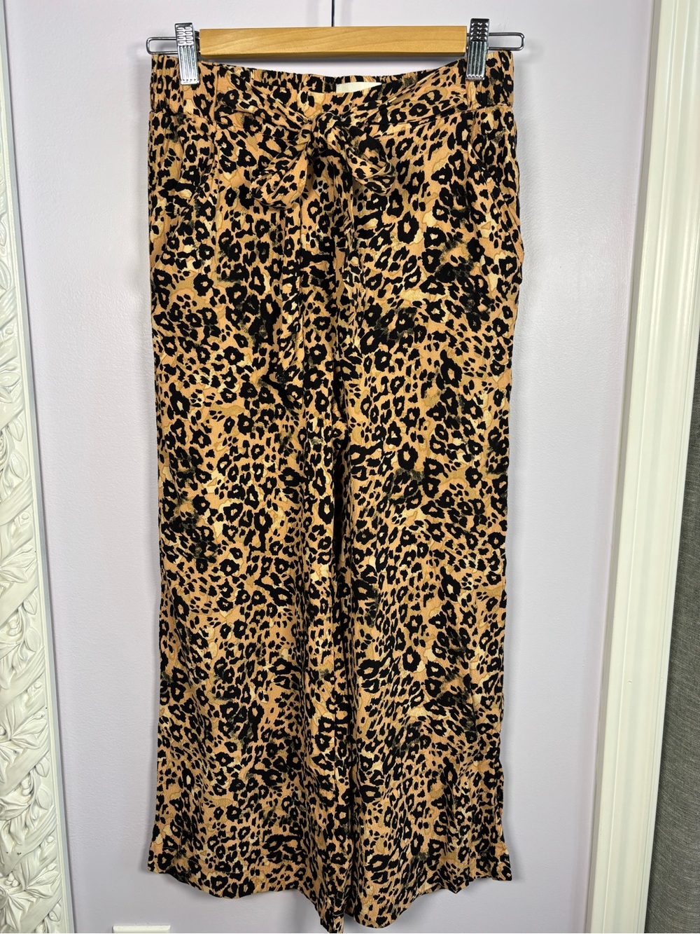 Wilfred Leopard-Print Wide-Leg Pants in Tan and Black Size Small